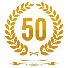 Golden 50th Anniversary Laurel Wreath Vector Illustration for Celebrations and Events