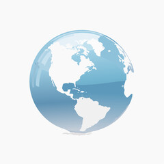 Fototapeta premium Illustration of a glossy globe showcasing the Americas continents on a light background