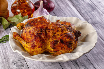 Hot tasty grilled whole chicken