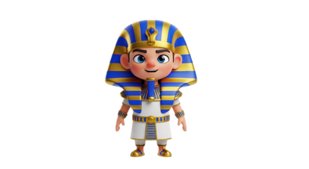 Cute cartoon pharaoh with traditional headdress on black background