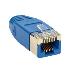 Blue RJ45 network connector used in data communication isolated PNG with Transparent Background