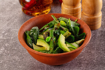 Vegetarian green salad with asparagus and avocado