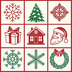 Collection of nine festive christmas ornaments and decorations