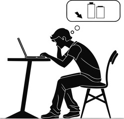 Man working on laptop with city dreams silhouette