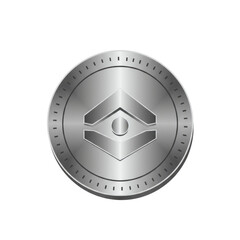 Silver cryptocurrency token with geometric eye symbol isolated PNG with Transparent Background