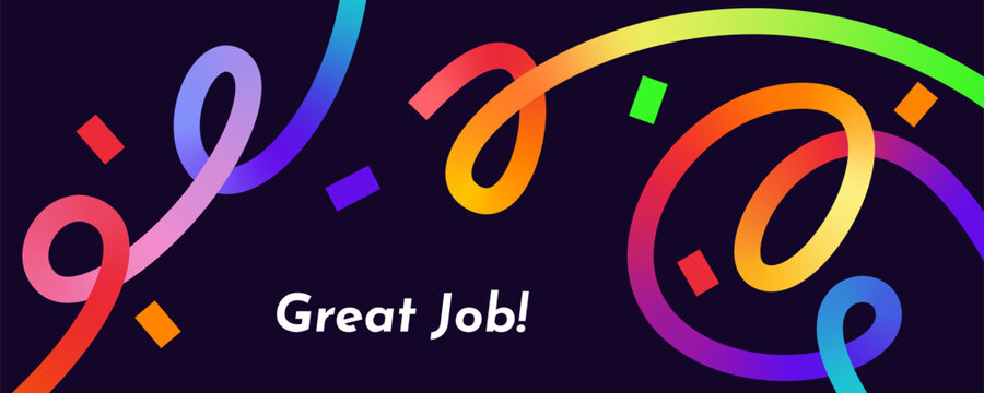 Abstract Gradient Swirl Lines Design with Confetti. Modern Curved Line Rainbow Ribbons Composition for Greetings, Creative Branding, Covers, Social Media, Shop Sale Flyers. Vector Illustration