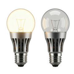 Two light bulbs, one illuminated, energy concept isolated PNG with Transparent Background