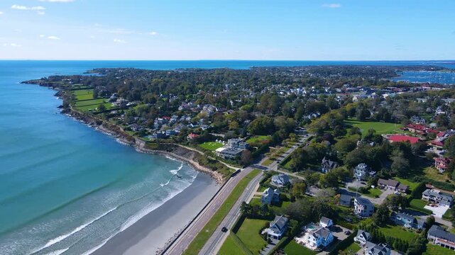 Easton Beach aerial view in fall between city of Newport and Middletown, Rhode Island RI, USA. 