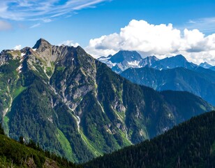 Fototapeta premium Mountain range landscape under a partly cloudy sky