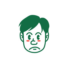 Vector illustration of a cartoon man’s face showing a mischievous, playful emotion with blushing cheeks. Perfect for emoji, sticker, mascot, or character design.