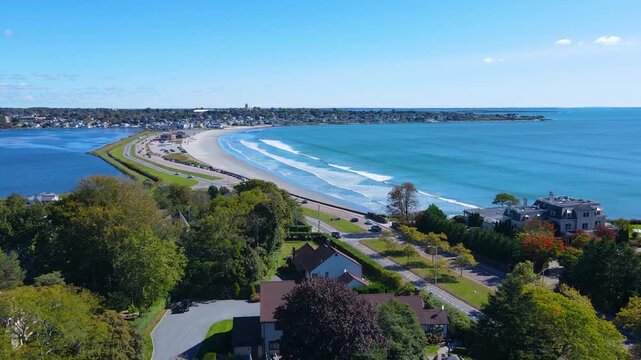 Easton Beach aerial view in fall between city of Newport and Middletown, Rhode Island RI, USA. 