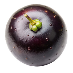 Obraz premium A single ripe dark purple grape with a green stem and calyx isolated on transparent background