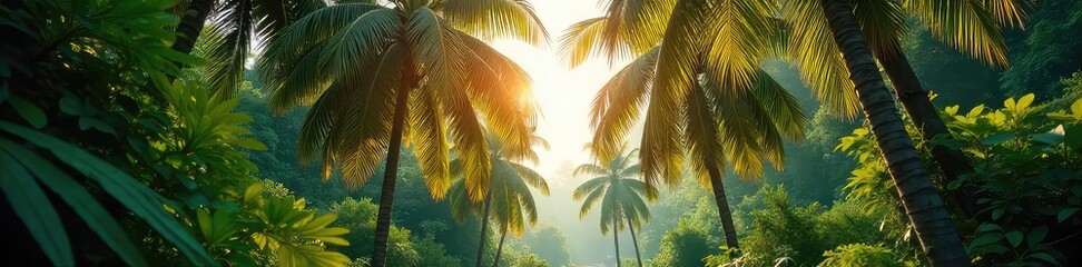 Tranquil Palm Trees Swaying in a Lush Vibrant Forest Idyllic Relaxation Scene