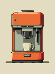 Vibrant Orange Espresso Machine Brewing Fresh Coffee Cup