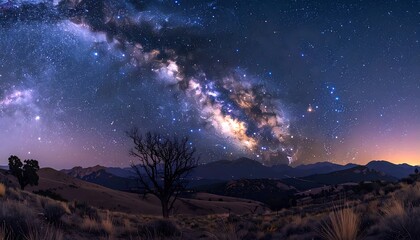 Starry Night Sky Over Desert Landscape.