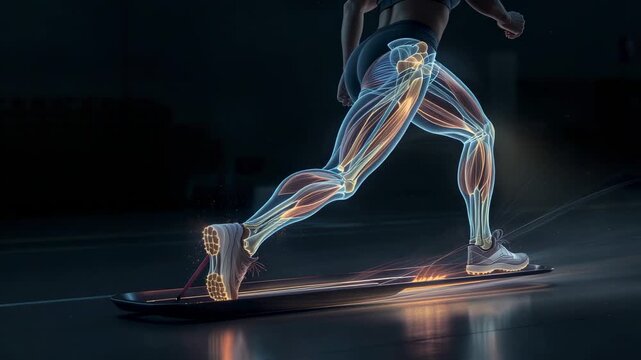 Animated anatomy of a runner showcasing muscles and skeletal structure. Excellent for health and fitness topics