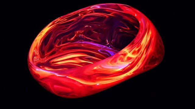Realistic 3D animation of the abstract morphing liquid iridescent blood red shape with a simple design rendered in UHD black background.