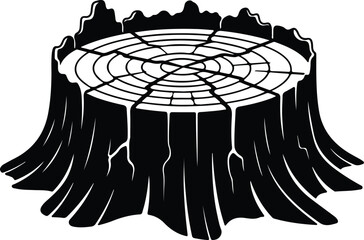 Vector Tree stump growth rings section black silhouette Illustrator