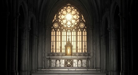 Fototapeta premium Gothic Cathedral Interior With Ornate Window