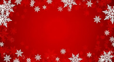 Festive red background adorned with delicate white snowflakes, perfect for winter holiday designs.