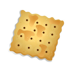 A single square cracker with a perforated pattern and a scattering of small dark dots on a white background