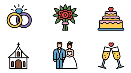 Vector art of wedding icons set collection of linear vector icons related to marriage, love, and celebration for graphic design