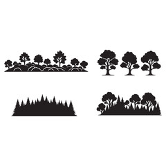 set of silhouettes of trees