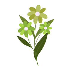 Delicate Green Flowers with Leaves Vector Illustration - Simple Botanical Art for Various Projects