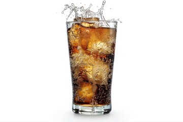 Refreshing Cola Drink with Ice Cubes Splashing High Refreshment Beverage on transparent background