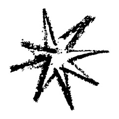 Charcoal chalk hand drawn star vector illustration with rough edges. Grunge abstract burst design on transparent background. Ideal for stickers, clip art, or creative decor projects