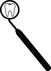 Illustrator Vector Tooth in dental mirror for examination silhouette