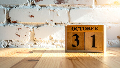 Brick wall background with october thirty one elegant desk calendar