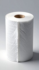 White Paper Towel Roll on a Light Gray Background.