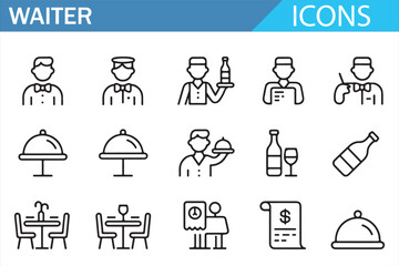Waiter line icon pack—restaurant, bar, and bistro symbols for branding and UI kits