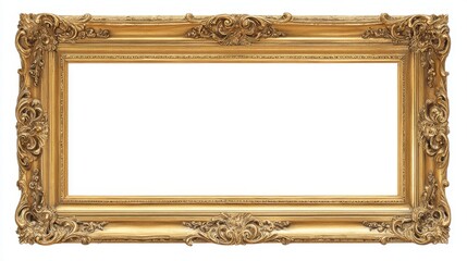 An ornate golden frame with intricate details stands empty ready to hold a beautiful piece of art. It can enhance any stylish interior or gallery.