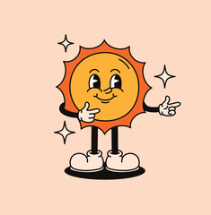 Groovy space character sun. Flat vector illustration.