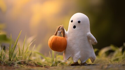 Illustration of a Halloween theme with ghosts, candies, and bats. Cute cartoon ghost and candies. Kid-friendly ghost characterю
