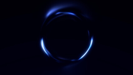 Glowing blue digital abstract sphere with luminous wave lines and soft gradients on dark background. Futuristic 3d orb design with light energy effect.