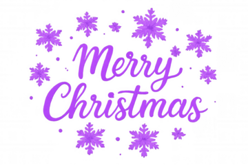 Merry christmas purple calligraphy lettering with snowflakes, festive winter holiday greeting design