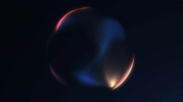 Minimal glowing gradient sphere with blue and orange highlights. Futuristic abstract orb animation with smooth particle wave energy. 4K loop.