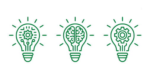 Three Green Lightbulbs Symbolizing Innovation, Brainpower, and Engineering Ideas