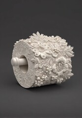 Ornate, floral-themed, decorative paper towel holder with intricate embellishments and pearls, displayed against a neutral backdrop.
