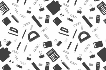 Office Supplies Seamless Pattern Featuring Calculator Ruler Binder Clips Pencils Erasers and More for Back to School Projects