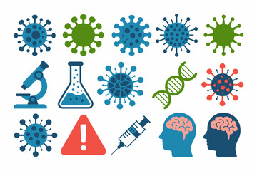 Set of Vector Medical Icons Representing Viruses Research and Medical Treatment Concepts for Healthcare