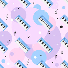 Seamless Pattern Abstract Elements Concert, Performance, Music Piano Keys Notes Vector Design Style Background Illustration Texture For Prints Textiles, Clothing, Gift Wrap, Wallpaper, Pastel