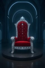 Diamond-encrusted velvet throne in futuristic palace