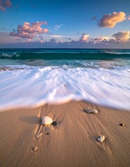 Beach waves at sunset