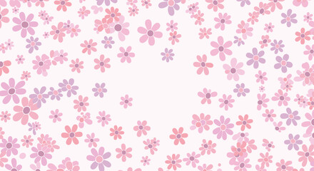 A beautiful scattering of pink and purple flowers creates a delicate floral background pattern.