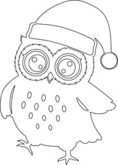 Cute cartoon owl wearing a santa hat silhouette isolated on white background