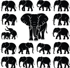Elephant Silhouette Vector  collection Wildlife Safari Animal Graphic EPS Illustration .